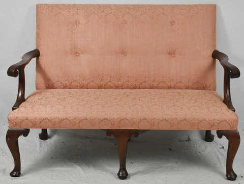 KITTINGER Williamsburg Mahogany Settee CW-154 Silk Rose Schumacher Damask Fabric Cover