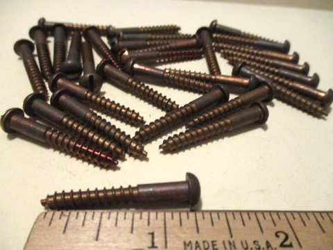 30 VINTAGE SOLID BRONZE WOOD SCREWS WITH ROUND SLOT HEADS 1 1/4" LONG X #8=5/32" Cover
