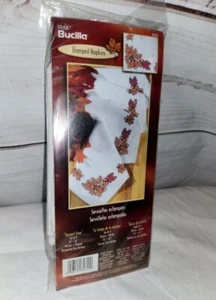 NEW Bucilla Stamped Cross Stitch Kit Harvest Time Set 4 Napkin Thanksgiving - Picture 1 of 11