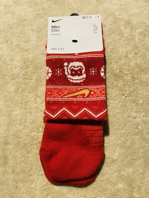 Hombre Mujer’s Calcetines Nike Santa Navidad Rojo Dorado Blanco Dri Fit Baloncesto Crew Foto 1 de 4