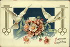 Anniversaire colombes blanches marguerites roses design art déco c1910 à A. Binsack Fremont OH