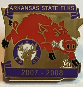 BPOE Elks Pin for Arkansas State Elks, 2007-2008, depicts Razorback & Elks Clock - Picture 1 of 5