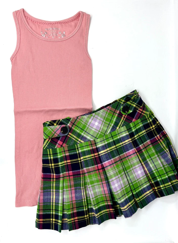 Cherokee Mossimo Pink Green Pleated Skirt Outfit Girls Size M 100% Cotton - Image 1 of 4