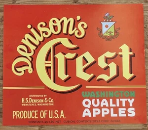 ADVERTISING Label Denison Crest Apples Wenatchee Washington Red - Picture 1 of 1