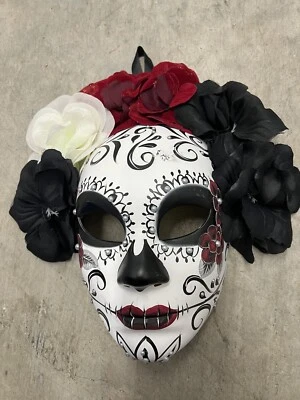 Day of the Dead Dia de los Muertos Full Face Masquerade Mask flowers costume - Image 1 of 4