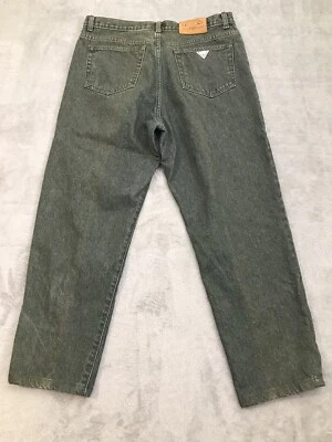 Vtg Guess Jeans Men's 38 (36x27) Green Taped Leg Made in USA Hemmed Faded - Image 1 of 4