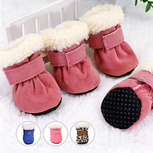 4pcs Anti Slip Small Dog Shoes Protective Pet Warm Fleece Winter Boots Booties