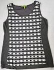 Piccadilly Women Gray Sleeveless Tank Top White Strips Sz S Cut Out Detail Lined