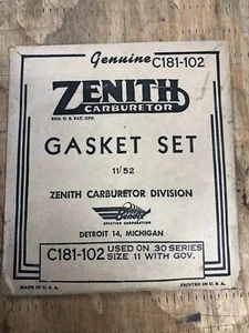 NOS ZENITH CARBURETOR GASKET KIT C181-102 FOR 30 SERIES SIZE 11 WITH GOV. CARB - Imagen 1 de 2