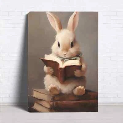 Vintage Easter Bunny Reading A Book Wall Art  Canvas Unframed/Framed - image 1 of 4