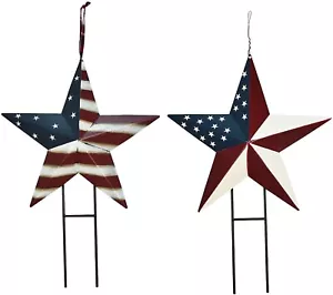 4th of July Metal Barn Star Yard Sign Outdoor Lawn Decor, Patriotic US Flag Star - Picture 1 of 7
