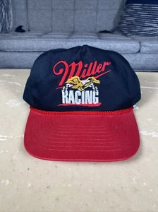 Vintage Miller Racing Hat Snapback Trucker Cap Black Red With Rope Never Worn - Picture 1 of 6