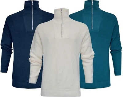 Half Zip Knitted Jumper 100% Cotton 1/4 Zip Funnel Neck Pullover Sweater ExStore - Image 1 of 4
