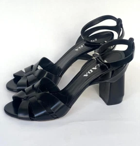 Prada Damen Schwarz Leder High Heel Knöchelriemen Sandalen Schuhe Größe 40 - Bild 1 von 17