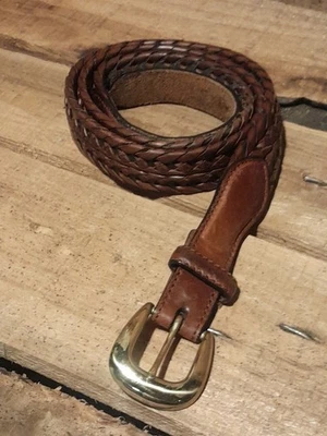 Cinturón trenzado con hebilla de latón de cuero marrón occidental Tony Lama de colección para hombre talla 38 9041L Foto 1 de 4