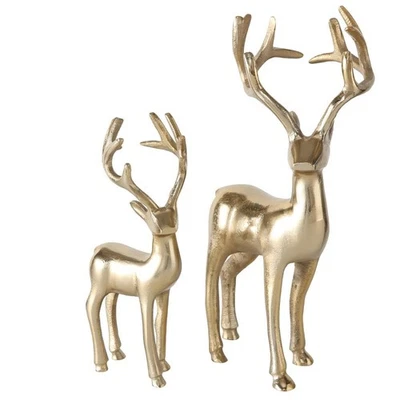 BOLTZE Dekofigur Hirsch Thielo Gold stehend 2er Set Weihnachtsdeko Landhaus-Stil - Bild 1 von 2