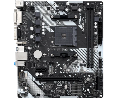 Asrock B450M-HDV R4.0, AMD B450, AM4, Micro ATX, 2 DDR4, VGA, DVI, HDMI, M.2 - Image 1 of 4