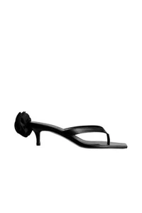 Magda Butrym X H&M - ROSE APPLIQUE BLACK LEATHER SANDALS - 4 / 37 - NEW HM NWT - Picture 1 of 1