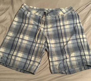 Ralph Lauren Polo Plaid Board Shorts Swim Trunks Mens 34 Blue White Unlined - Picture 1 of 12