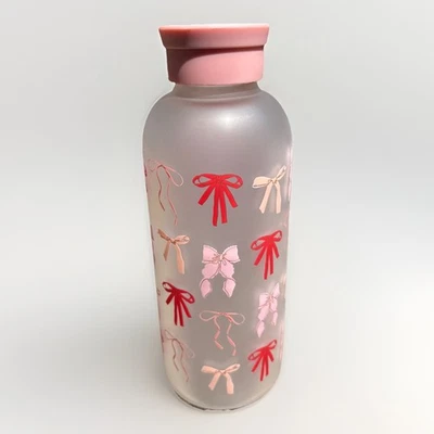 BOTELLA DE AGUA DE VIDRIO REUTILIZABLE OCS DESIGNS 25 OZ ¡CON LAZOS ROSAS Y ROJOS!!SIN PAJITA! Foto 1 de 4
