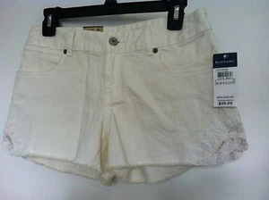 Ralph Lauren Girls Shorts~Off White Denim~Flat Front~Side Lace Inset~Sz 14~NWT - Picture 1 of 7