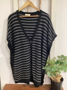 VIRTU TS TAKING SHAPE Black Grey Striped Sleeveless Stretch 100% Cotton Vest S - Picture 1 of 6