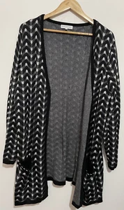 Black Pepper Size XL Women’s Long Knit Cardigan Black White Long Sleeve Pockets - Picture 1 of 11