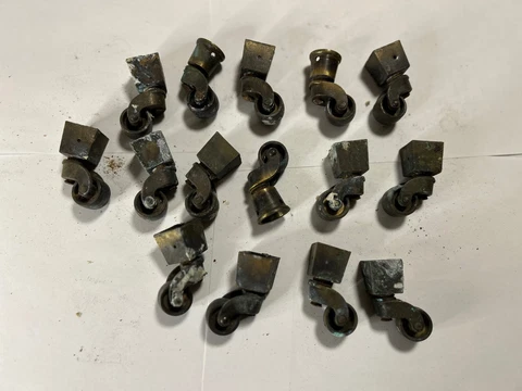 Group Of 15 Antique Or Vintage Brass Furniture Casters - Used Cover