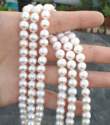 52" Genuine AAA+ 7-8mm Round Akoya White Pearl Necklace 14k Gold P - Image 1 of 4