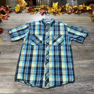 Western Button Down Shirt Size Medium Blue Short Sleeve Plaid Men’s Vintage - Image 1 of 4