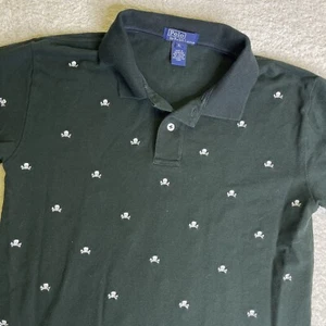 Vintage Polo Ralph Lauren Shirt Youth XL Black Skull Embroidered Boys Golf Goth - Picture 1 of 8