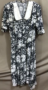 Robe vintage épaulettes large col blanc années 80 USA acétate rayonne noir blanc - Photo 1/5