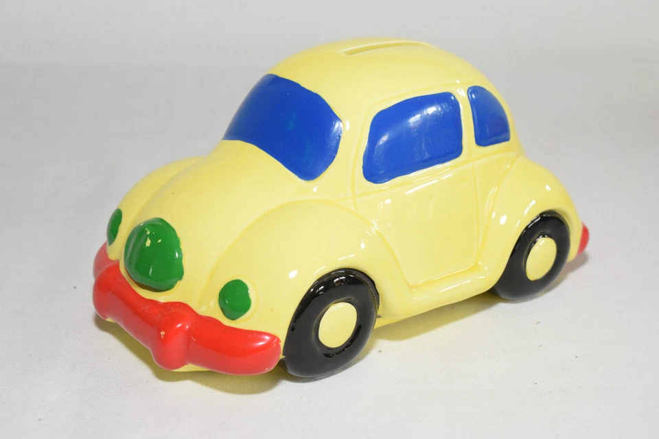 MONEYBOX SALVADANAIO CERAMICA VW VOLKSWAGEN BEETLE KAFER GIALLO QUASI COME NUOVO - Immagine 1 di 4