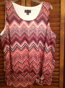 AB STUDIO Tanktop Bluse gerafft ärmellos bunt bedruckt gefüttert XL - Bild 1 von 6
