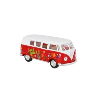 Volkswagen T1 Giardinetta 1/32 1962 Rosso, Peace & Love, Rétro-friction-kinsmart - Immagine 1 di 2