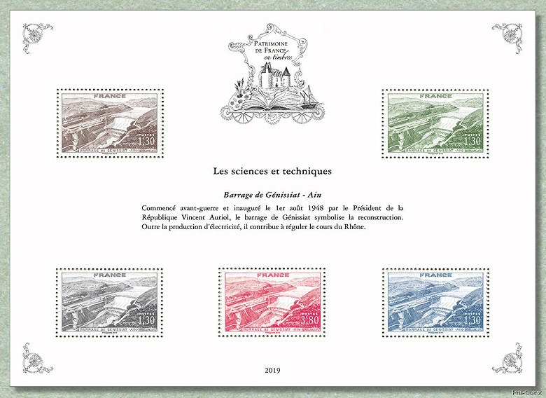 France 2019 philately heritage dam Barrage de Génissiat Ain architecture ms5v ** - Image 1 of 1