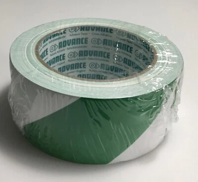 ADVANCE 2 X PVC LANE MARKING TAPE, AREA FLOOR TAPE, FACTORY, WAREHOUSE, GREEN WHITE 33M