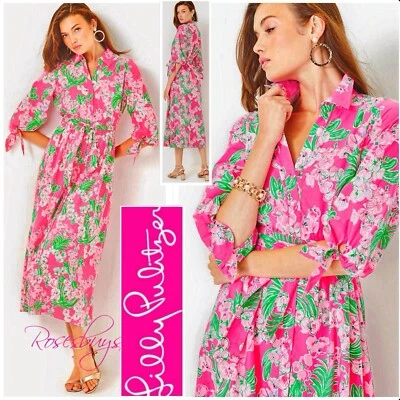 Новый с Ярлыками $298 Lilly Pulitzer Amrita Midi рубашка платье 14 в Roxie розовый стоит посмотреть - Изображение 1 из 4