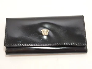 GIANNI VERSACE Medusa logo Black Patent Leather Men Key Wallet Case - Picture 1 of 11