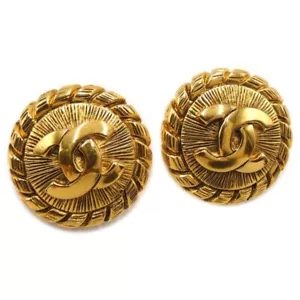 Pendientes redondos de oro CHANEL marca de coco GP - Imagen 1 de 6