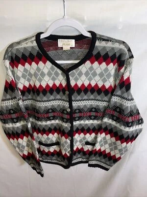 Tally Ho Womens Vintage Cardigan Size Large Gray Argyle Button Up Long Sleeve - Image 1 of 4
