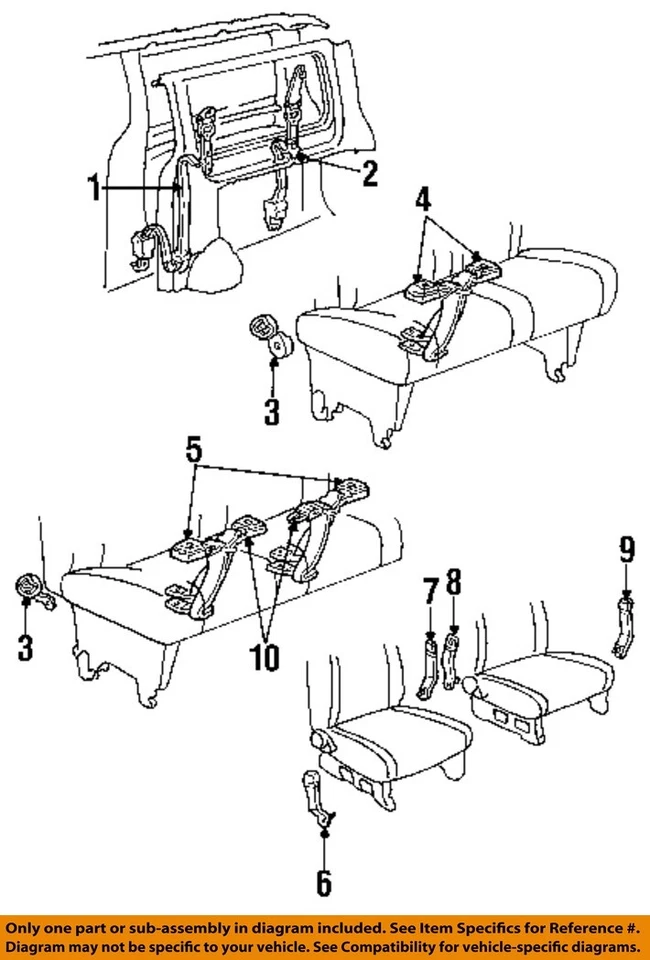 Conjunto de cinturones de seguridad traseros Ford OEM 96-97 Aerostar F69Z12611B68F Foto 1 de 1