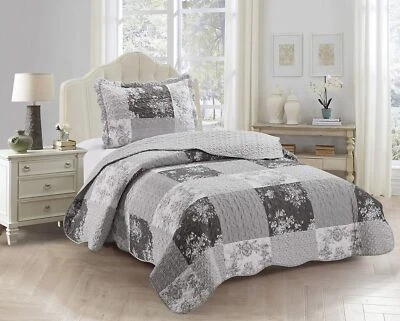 Retazos florales grises Toile, juego de edredón de 2 piezas con 1 farsa, somier reversible... Foto 1 de 4