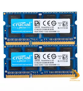 Crucial 16GB 2x 8GB 2Rx8 PC3-10600S DDR3-1333Mhz SODIMM Portátil Memoria RAM" - Imagen 1 de 11