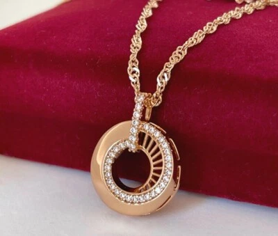 Luxus Halskette Medallion Anhänger Zirkonia Rolled Gold 18K vergoldet Damen - Bild 1 von 4