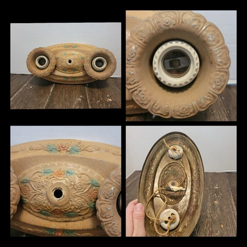Antique Pressed Tin Ceiling Oval Light Fixture Flush Mount 2 Socket ORIGINAL Cover