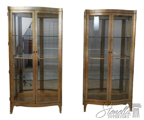 61054EC: Pair HENREDON Gold Leaf Finish Curio Display Cabinets Cover