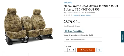 CoverKing Front Seat Cover 2017-2020 Subaru Impreza/OutbackSPORT/WRX Hatch (10) - Image 1 of 2