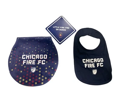 Chicago Fire Soccer Fan Bib & Cloth Set Infant Baby Window Sign Navy Blue NWOT - Image 1 of 4