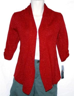 Suéter Cárdigan Elementz Mujer Rojo Metálico Tejido Frente Abierto Pequeño PL NUEVO CON ETIQUETAS $59 Foto 1 de 2